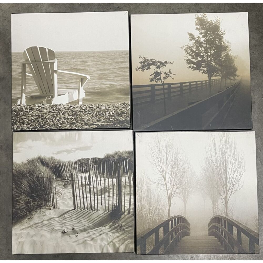 4 10x10” Fine Art Print Digital Photography Beach Ocean Black & White Pictures